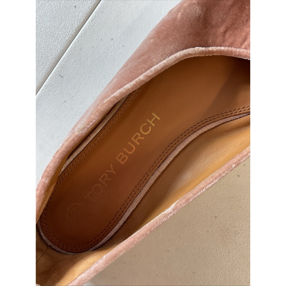 Tory Burch Eleanor crushed velvet Ballet Flat Pink crystal Logo Womens Size 11 - Picture 9 of 15